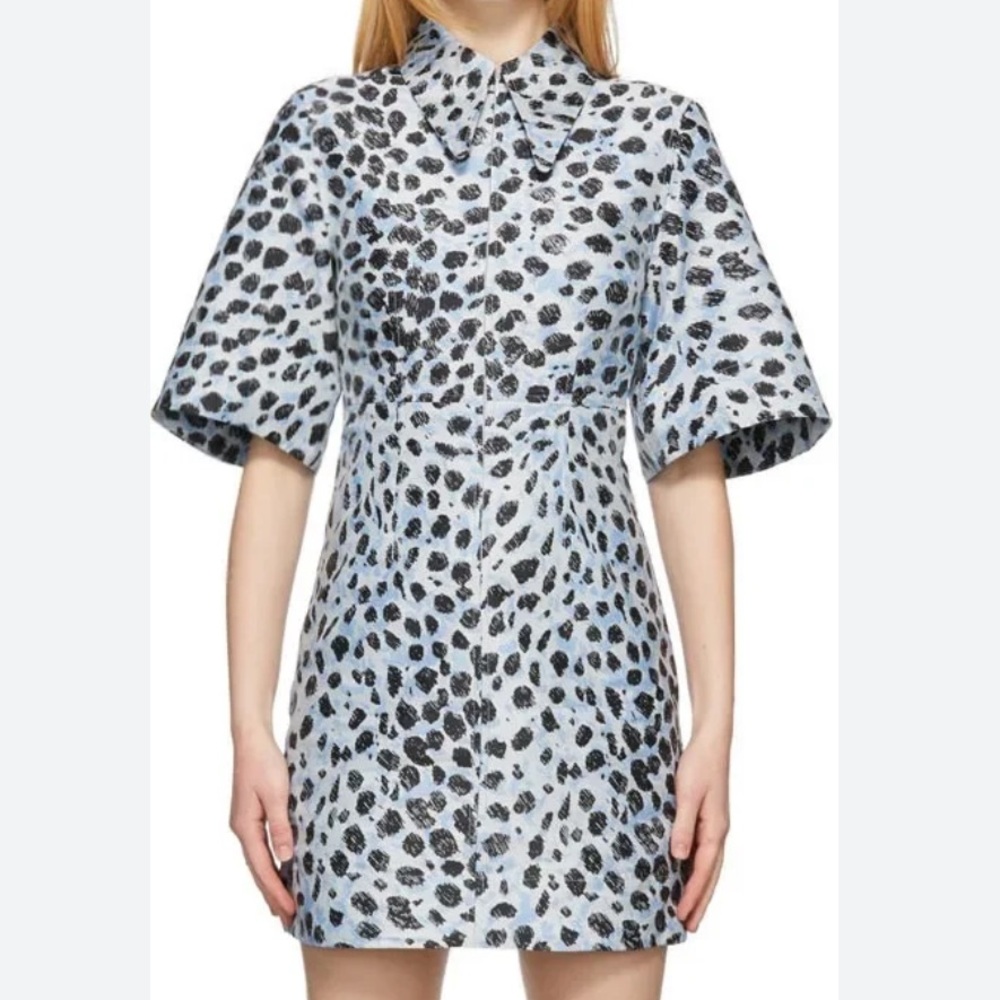 Ganni Blue and Black Leopard Print Mini Dress